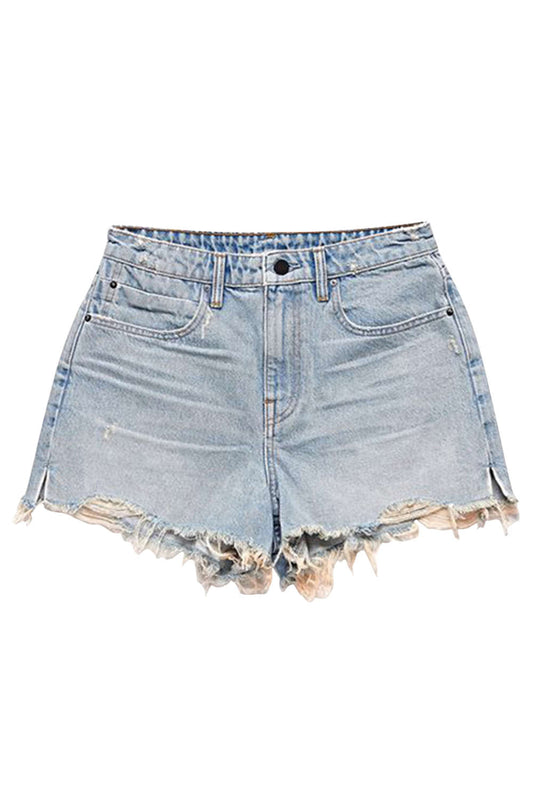 Iyasson Women's Ripped Fringe Hem High Waist Plain Hot Denim Shorts
