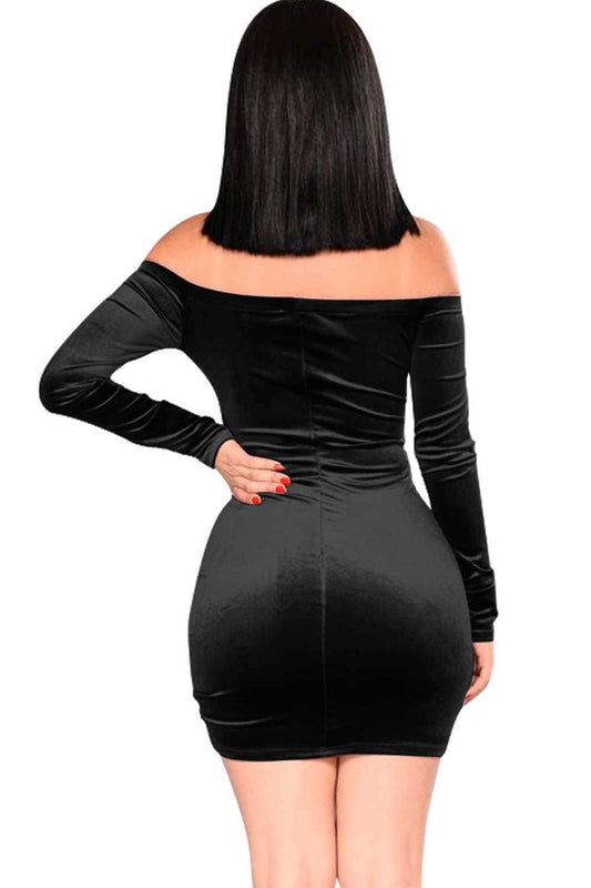 Iyasson Velvet Off-the-shoulder Long Sleeve Bodycon Dress