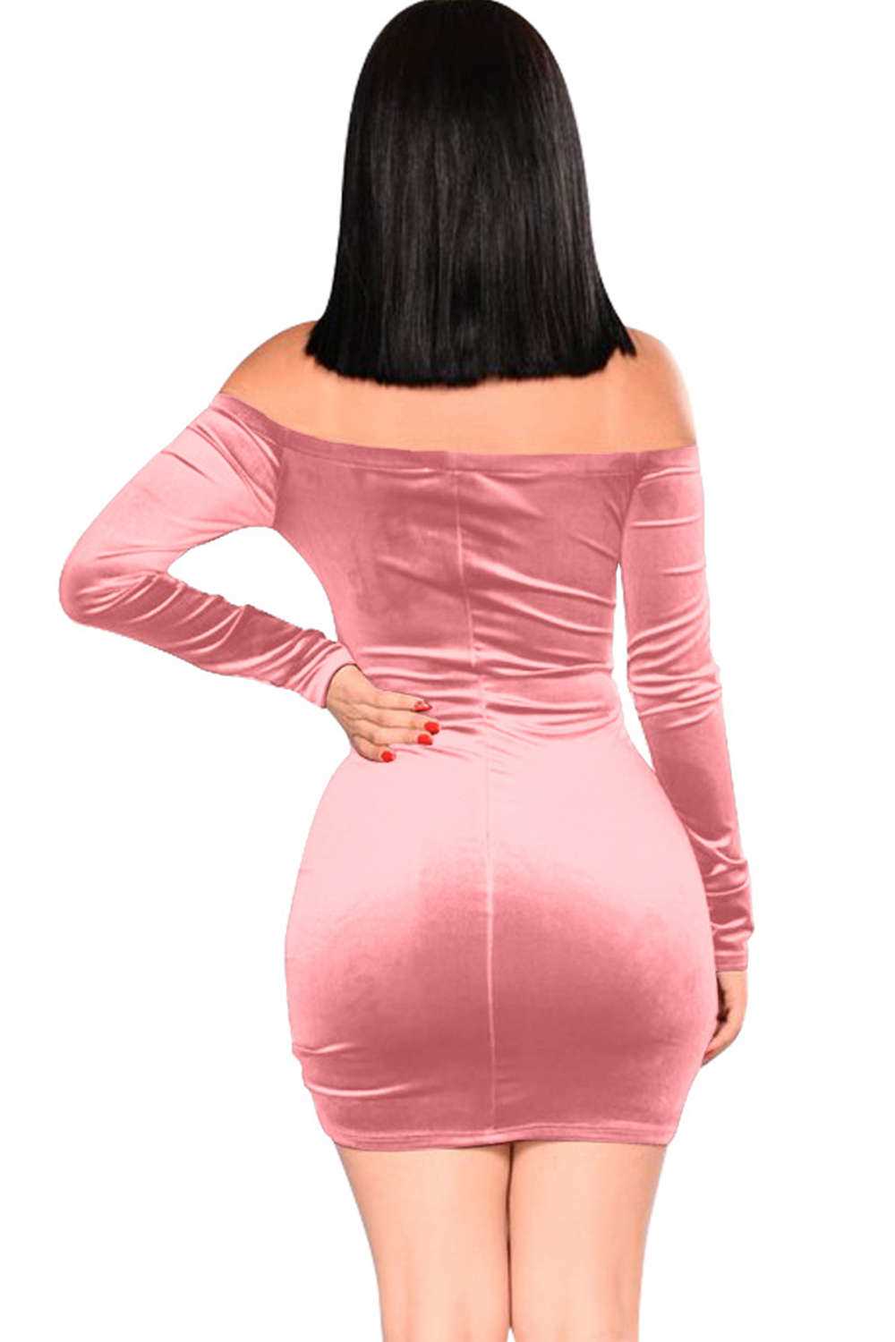 Iyasson Velvet Off-the-shoulder Long Sleeve Bodycon Dress