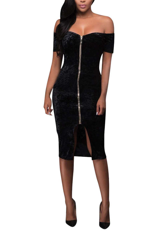 Iyasson Velvet Off-the-shoulder Bodycon Dress
