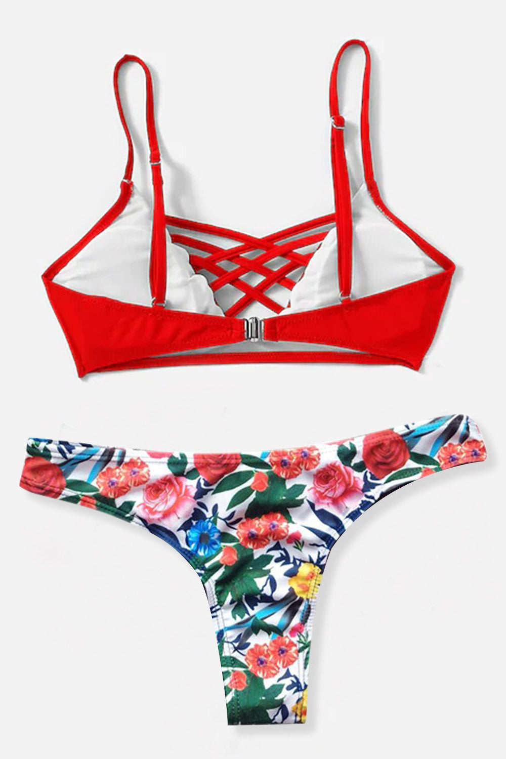 Criss Cross Top With Floral Print Bikini Set