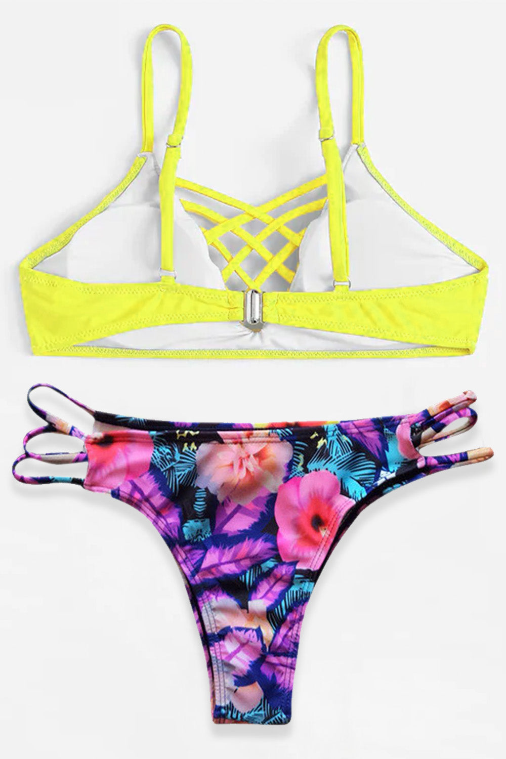 Criss Cross Top With Floral Print Bikini Set