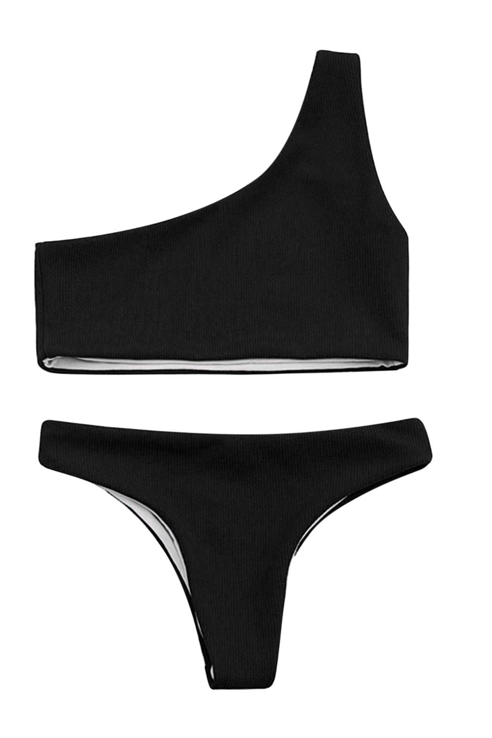 Iyasson Solid Color One-shoulder Bikini Sets