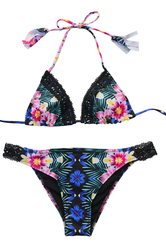 Iyasson Floral Printing Triangle cup Bikini Set