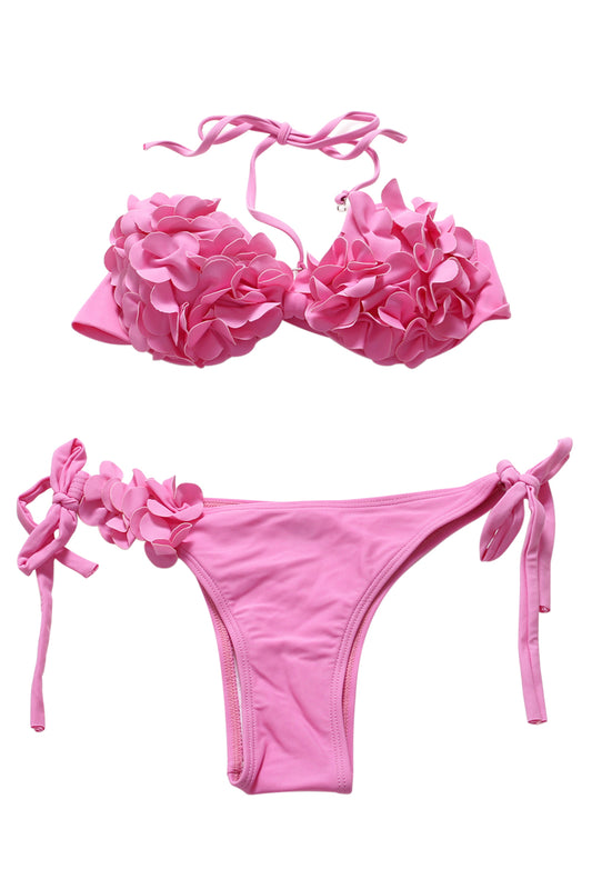 Iyasson Creamy Pink 3D Blooming Flower  Bikini Set