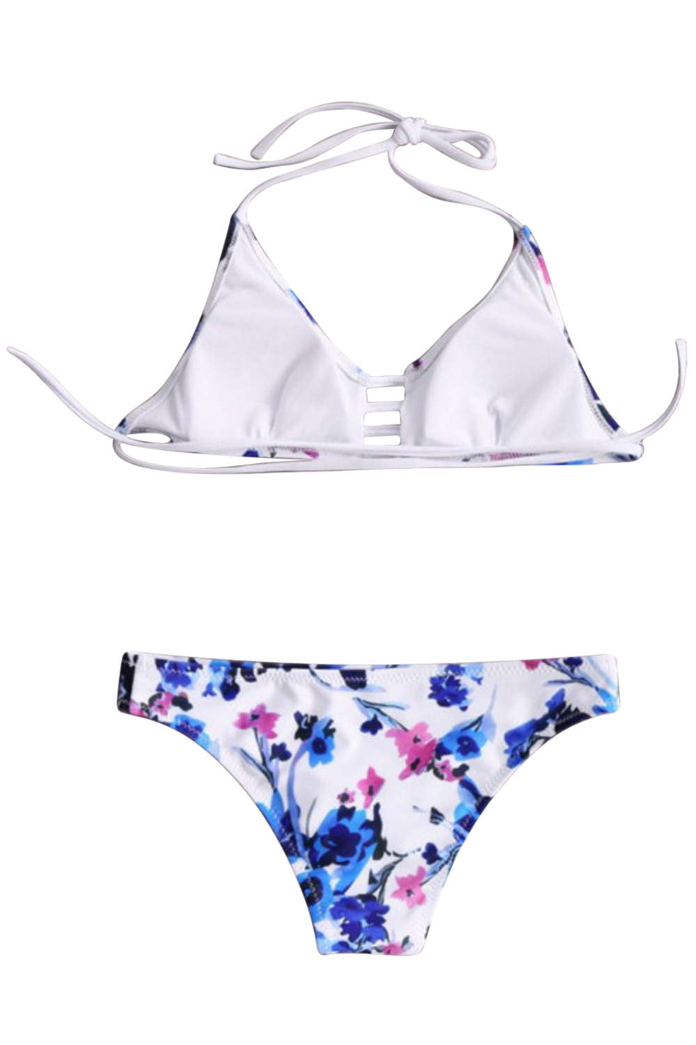 Iyasson Sweet Blue Floral Printing Halter Bikini Sets