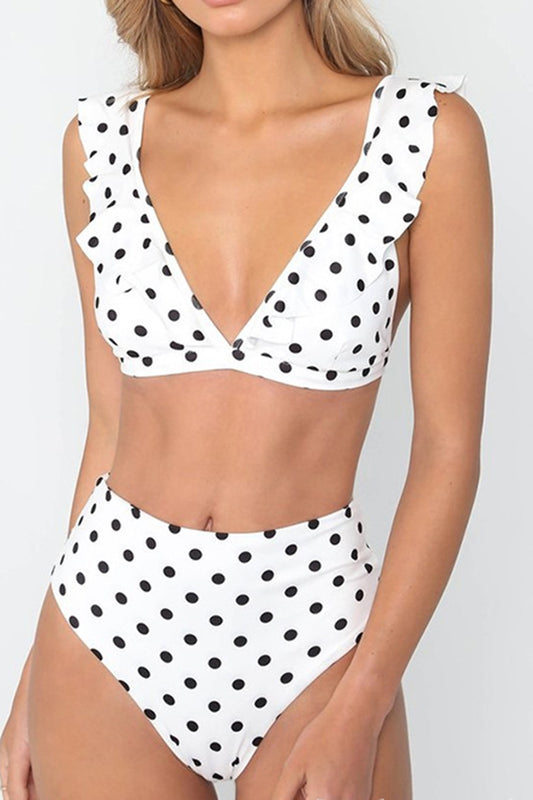 Iyasson Polka dot Printing Falbala Bikini Sets