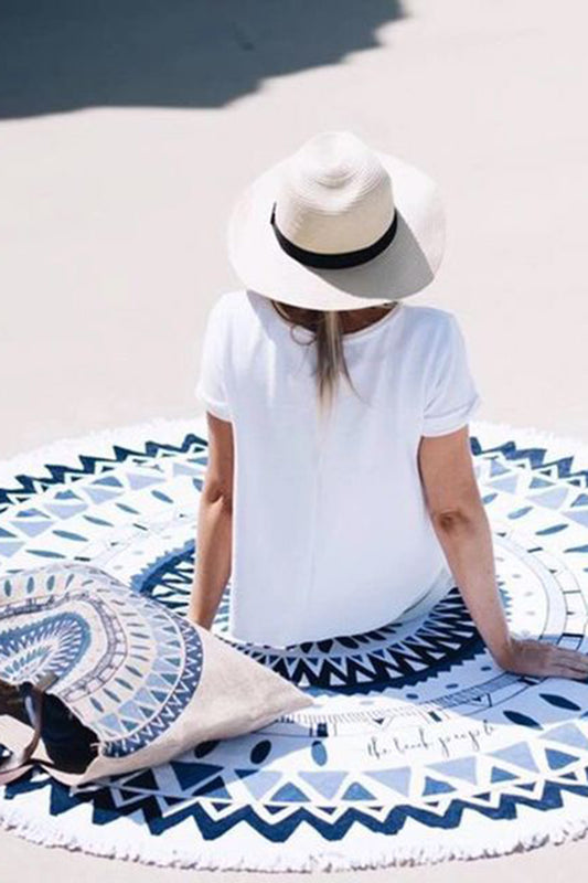 Iyasson Trendy Tassel Ornament Printing Round Beach Blanket
