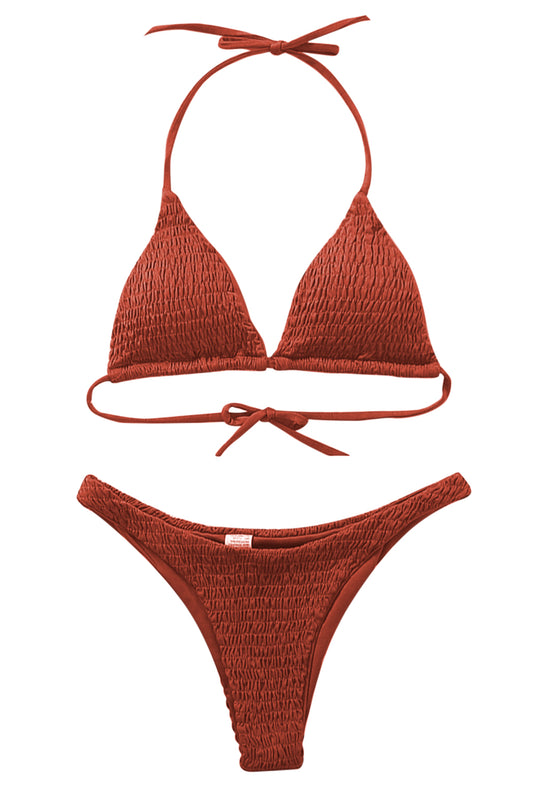 Iyasson Textured Fabric Triangle Top Bikini Swimwear