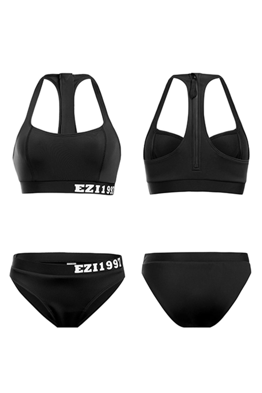 EZI Black Trendy Sport Style With Back Zipper Bikini Sets