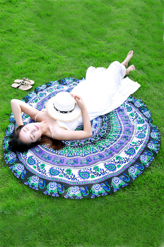 Iyasson Animal and Floral Print Round Beach Mat