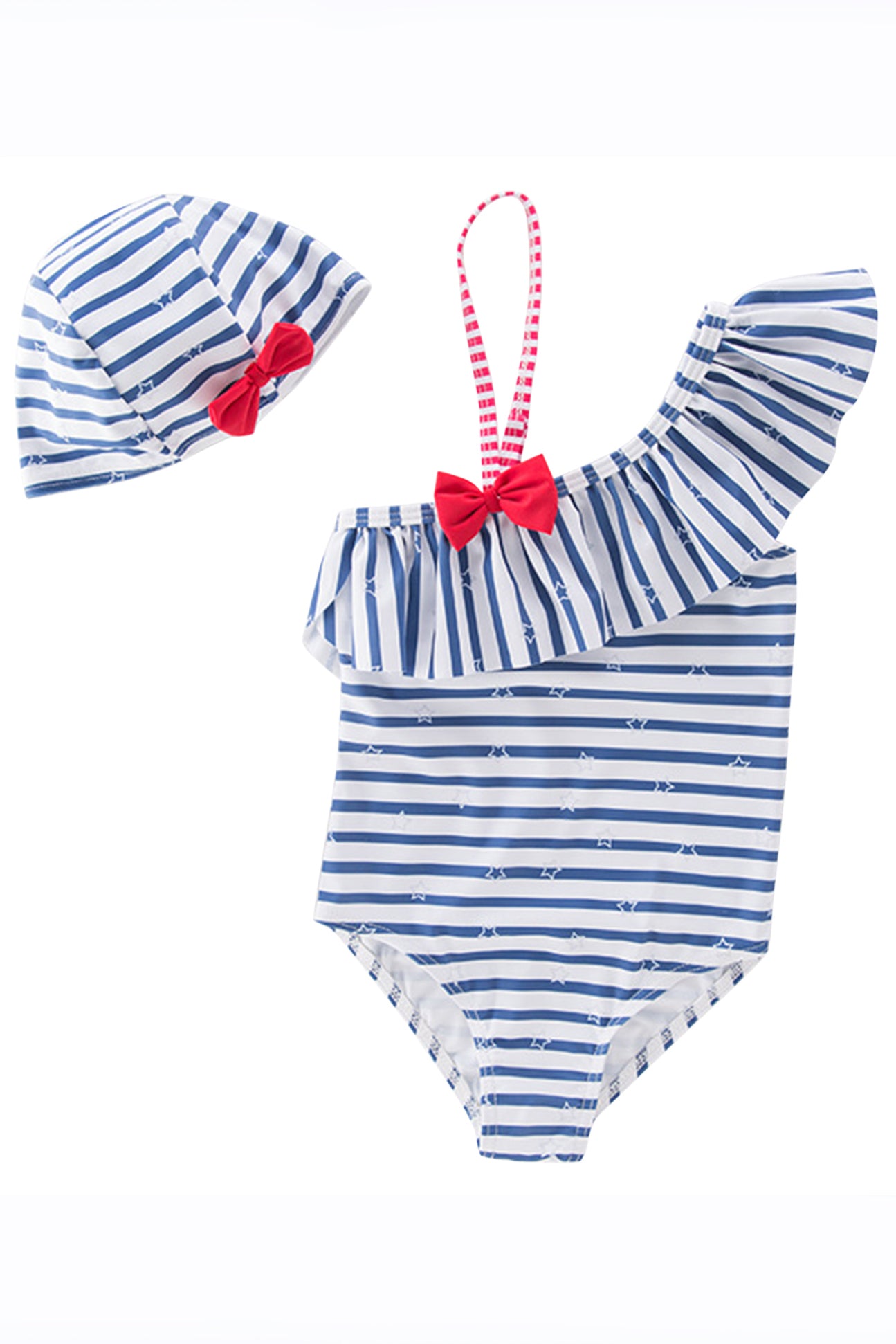 Iyasson Stripe Pattern Falbala Baby Girl Swimsuit