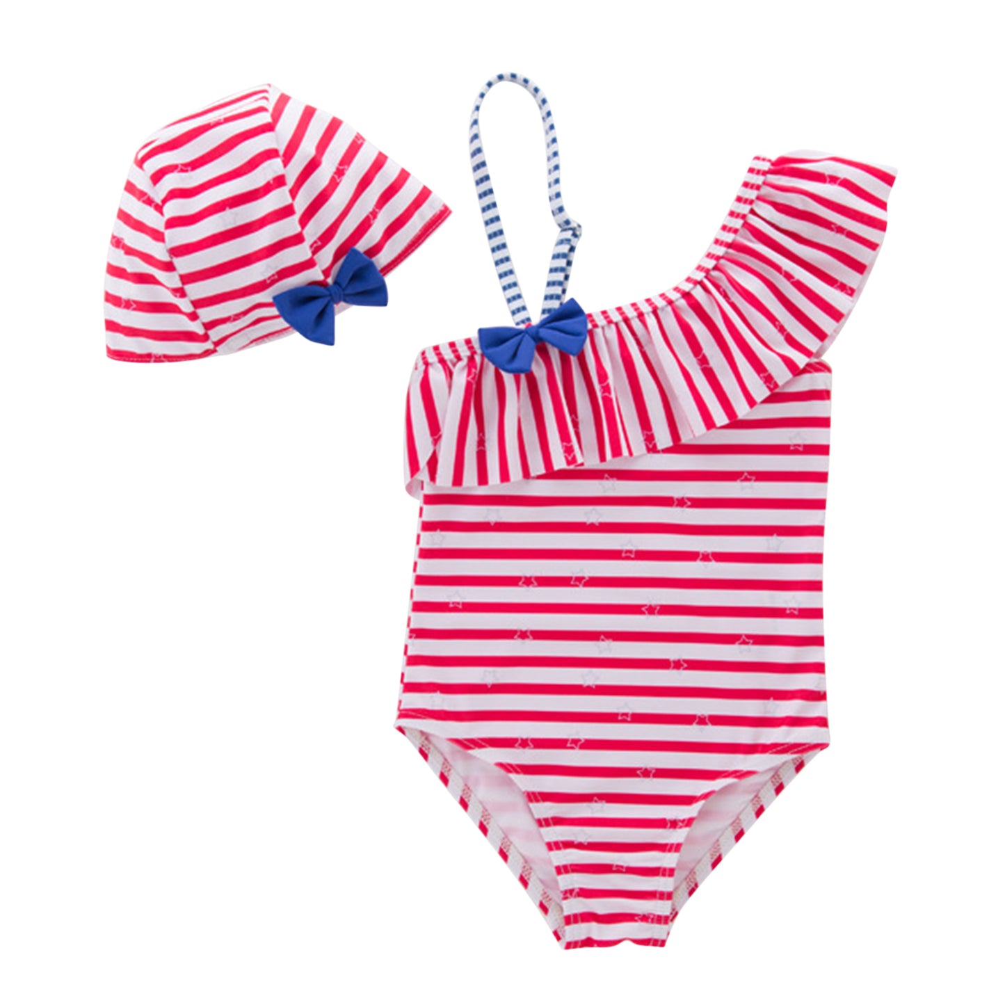 Iyasson Stripe Pattern Falbala Baby Girl Swimsuit