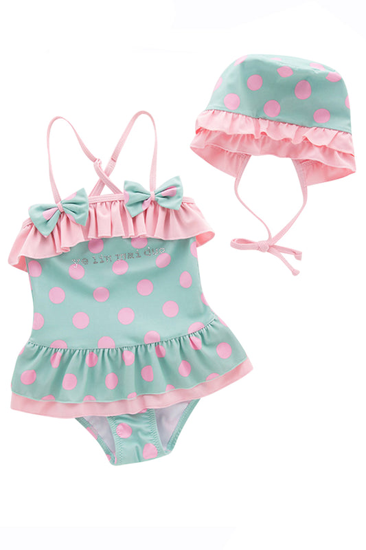 Iyasson Polka Dot Printing Baby Girl Swimsuit With Sweet Bow