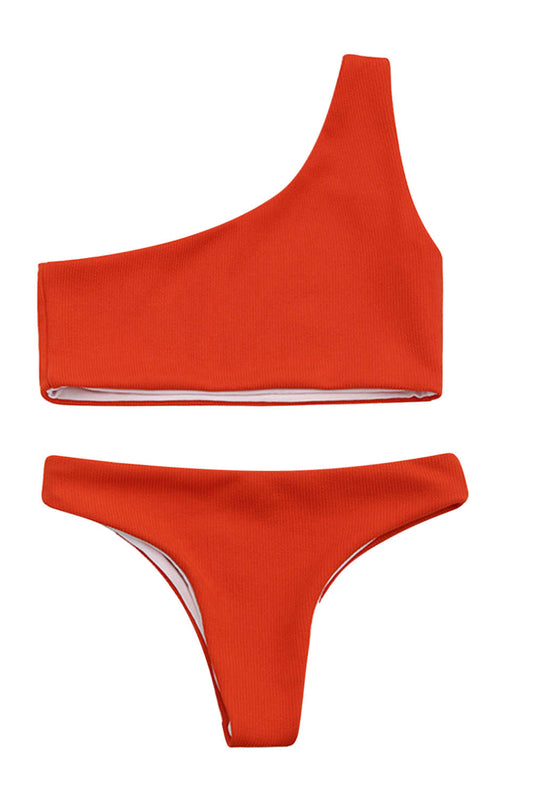 Iyasson Solid Color One-shoulder Bikini Sets