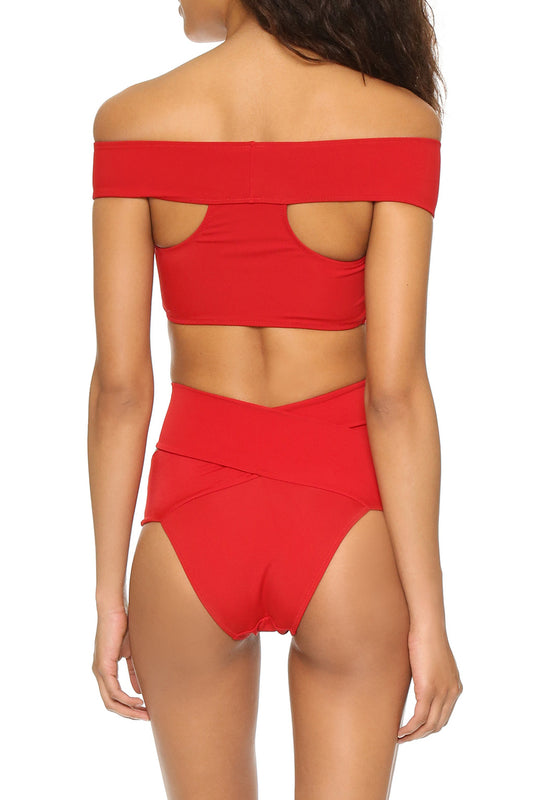 Iyasson Red Off-shoulder High-waisted Fit Bikini