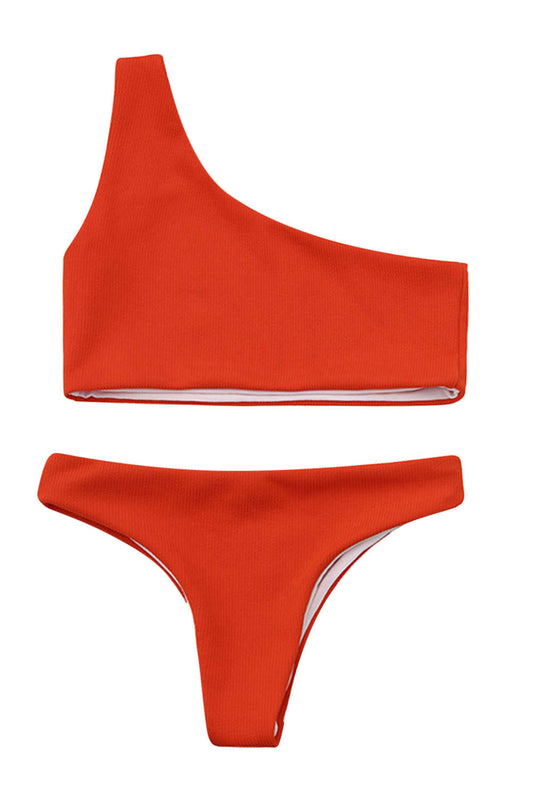 Iyasson Solid Color One-shoulder Bikini Sets