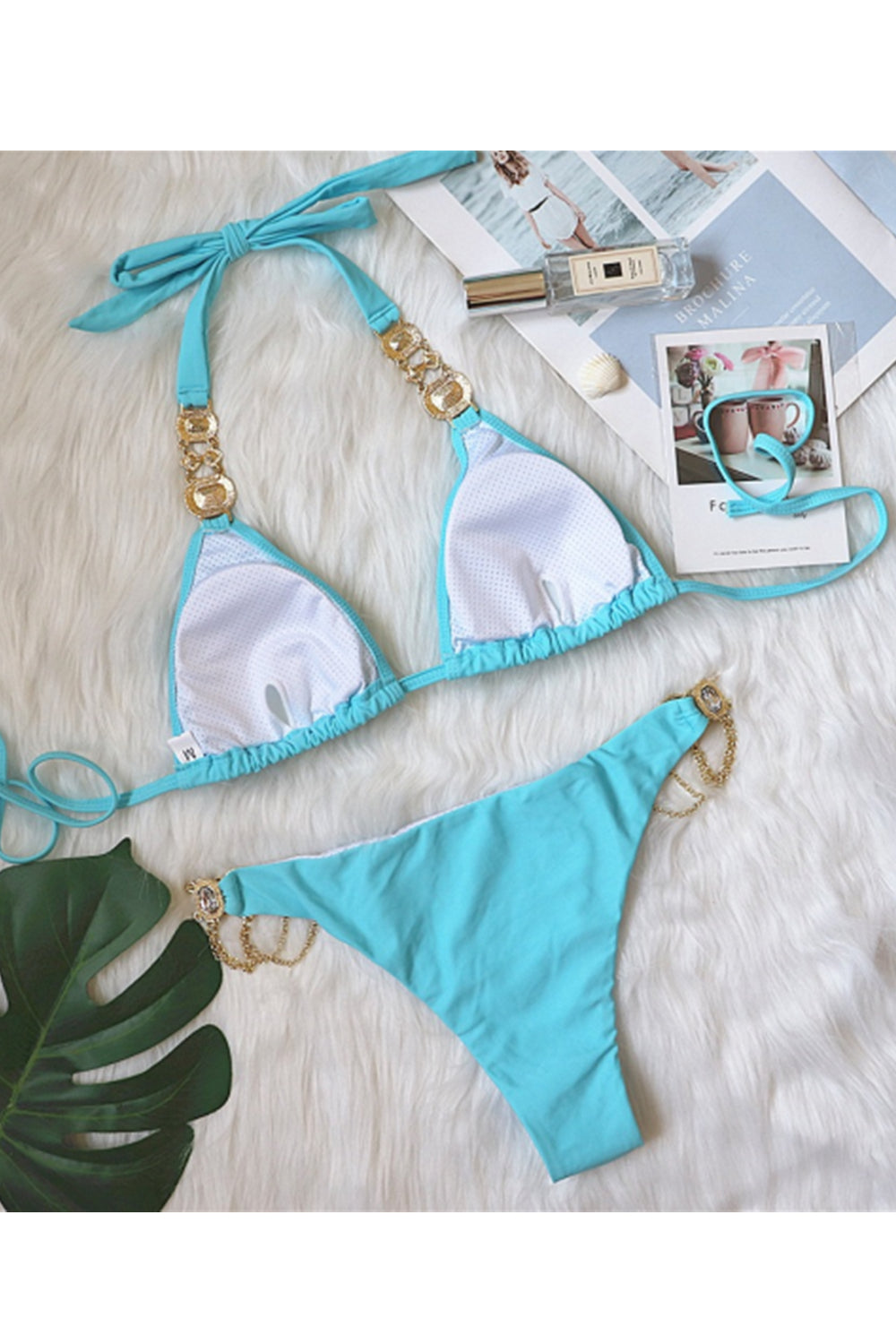 Sexy Crystal Diamond Chain Split Swimsuit Bikini