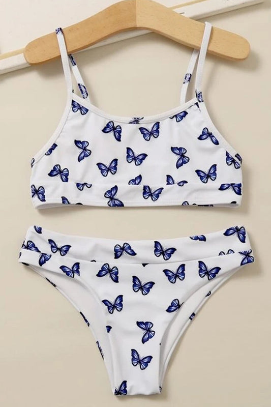 Girls Butterfly Print Strip Bikini Swimsuit