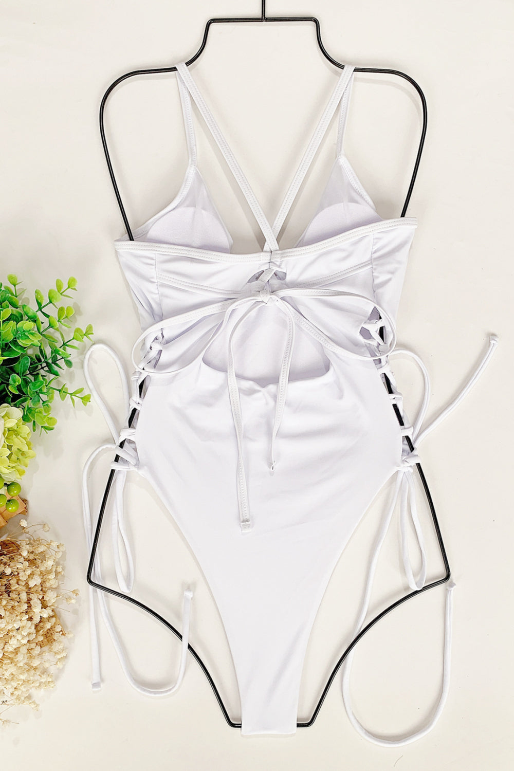 Women Lace Up Stripe One-piece Swimsuit