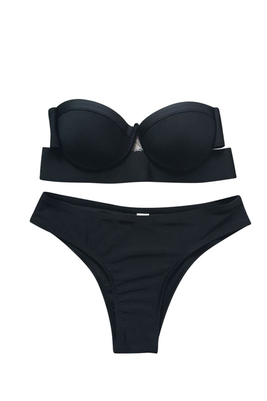 Iyasson Black Strapless Bikini Sets