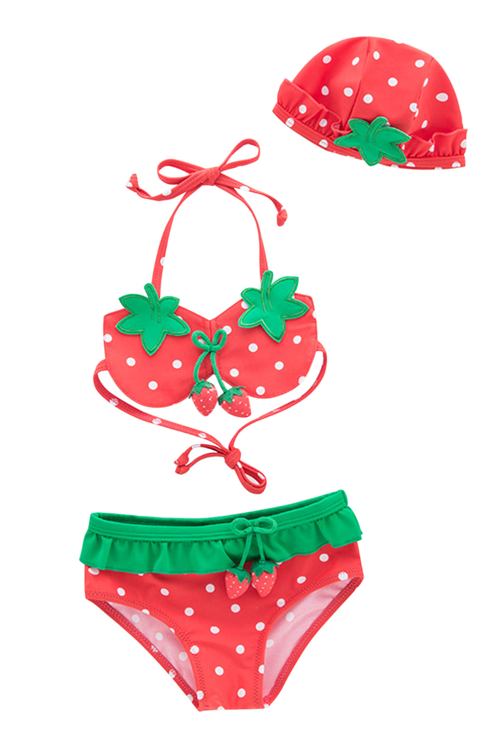 Iyasson Strawberry Printing Flounce Baby Girl Bikini Sets