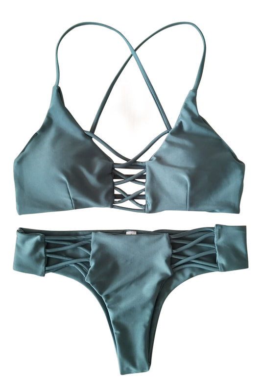 Iyasson Olive Green Strappy Bikini Set