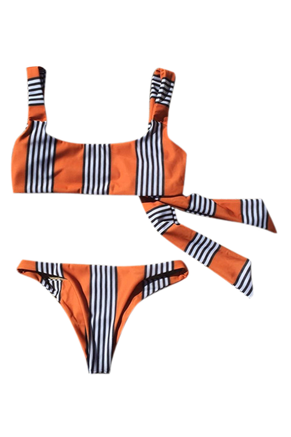 Iyasson Breezy Orange Stripe Printing stripe Bikini Sets