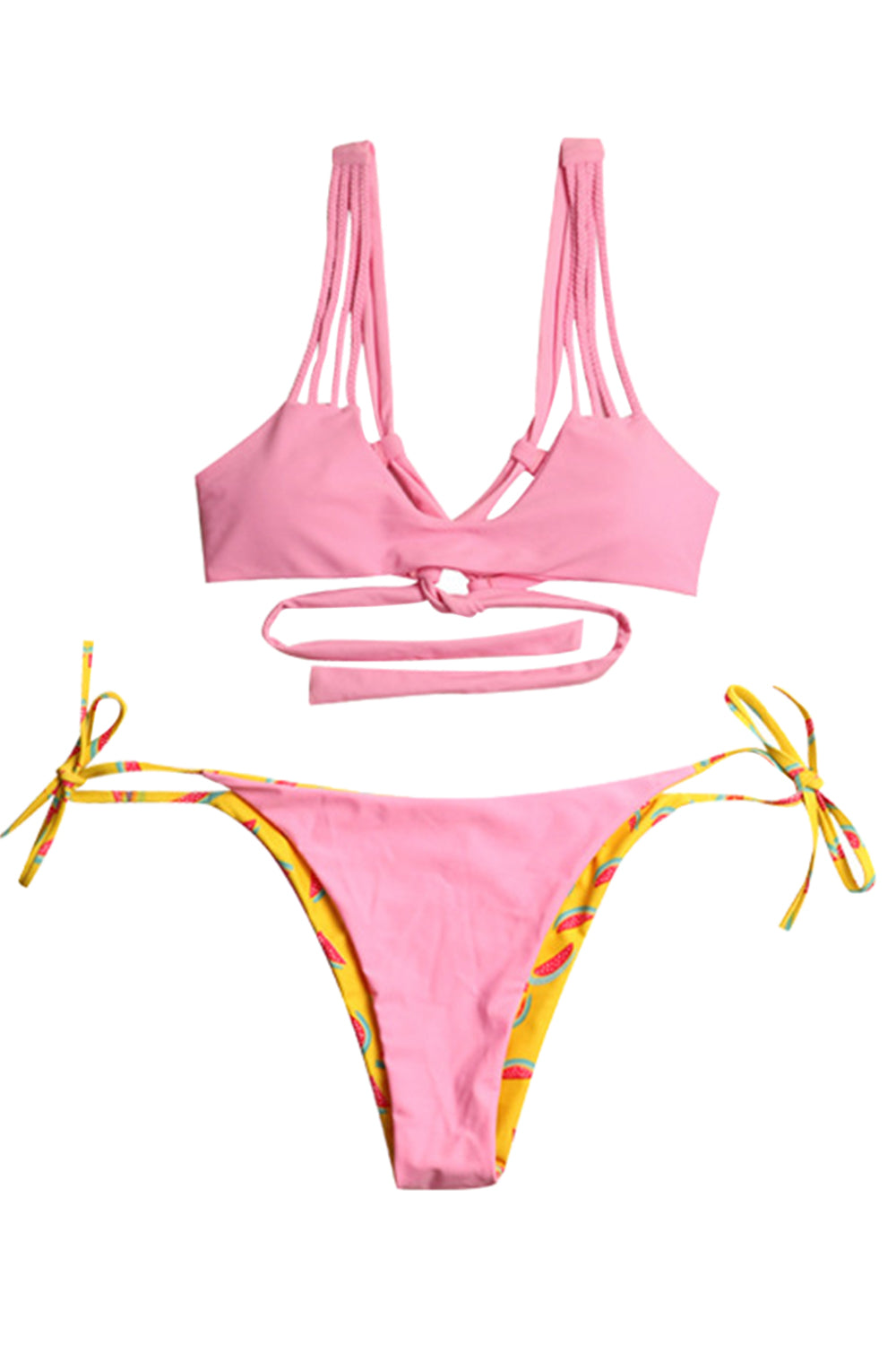 Iyasson Cute Watermelon Printing Bikini Swimwear With Strappy Detailing