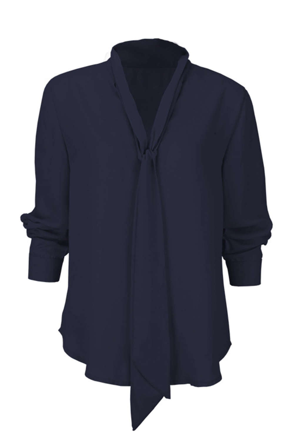 Iyasson V-neck Ribbon Tie Loose Solid Color Blouse