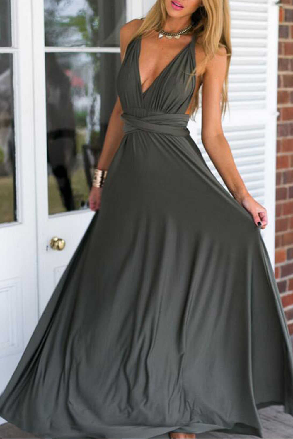 Iyasson Backless Front-Slit Long Prom Dress