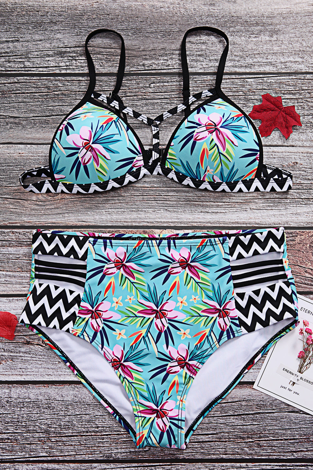 Iyasson Summer Beach Colorful Flower Printing Bikini Set