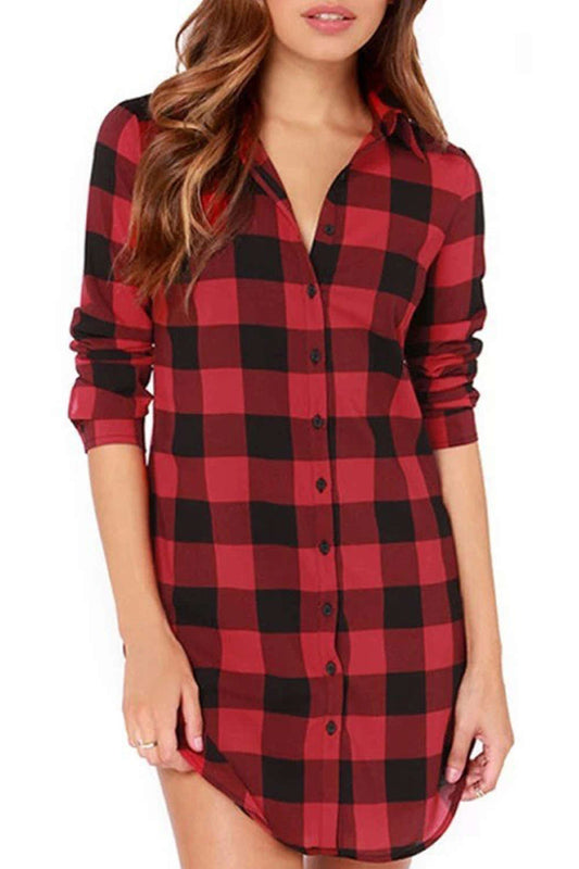 Iyasson Boyfriend Shirt In Red & Black Check&Plaid