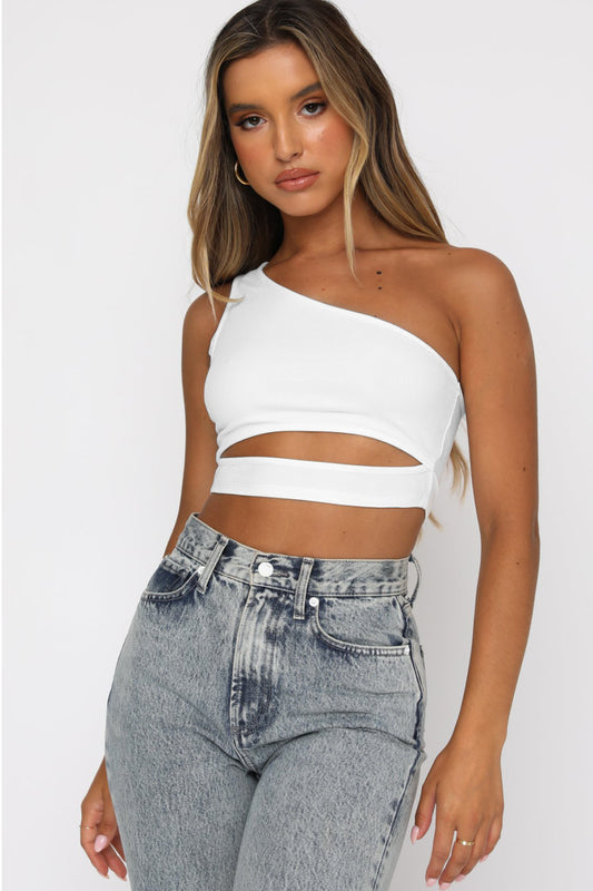 Women Sexy Solid Color One Shoulder Knit Top Vest