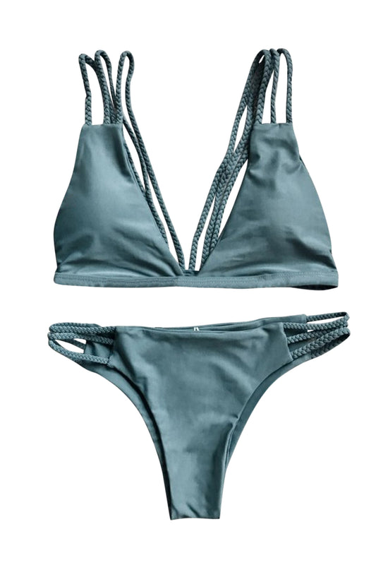 Iyasson Olive Green Two-piece Swimwear with Totally Handmade Multi-Straps