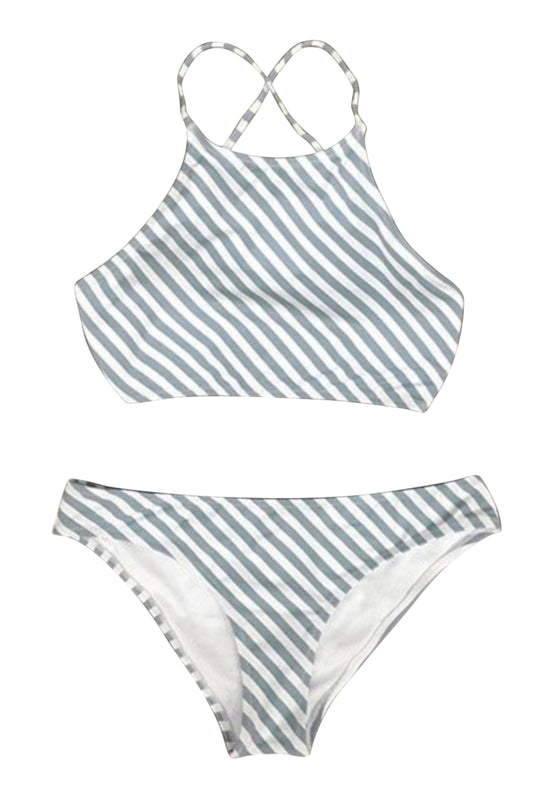 Iyasson Stripe Printing Halter Bikini Sets