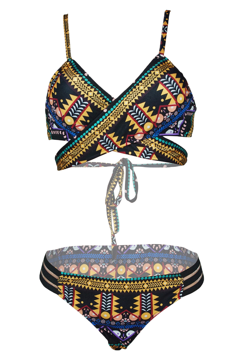 Iyasson Bohemia Print Front Cross Design Bikini Sets
