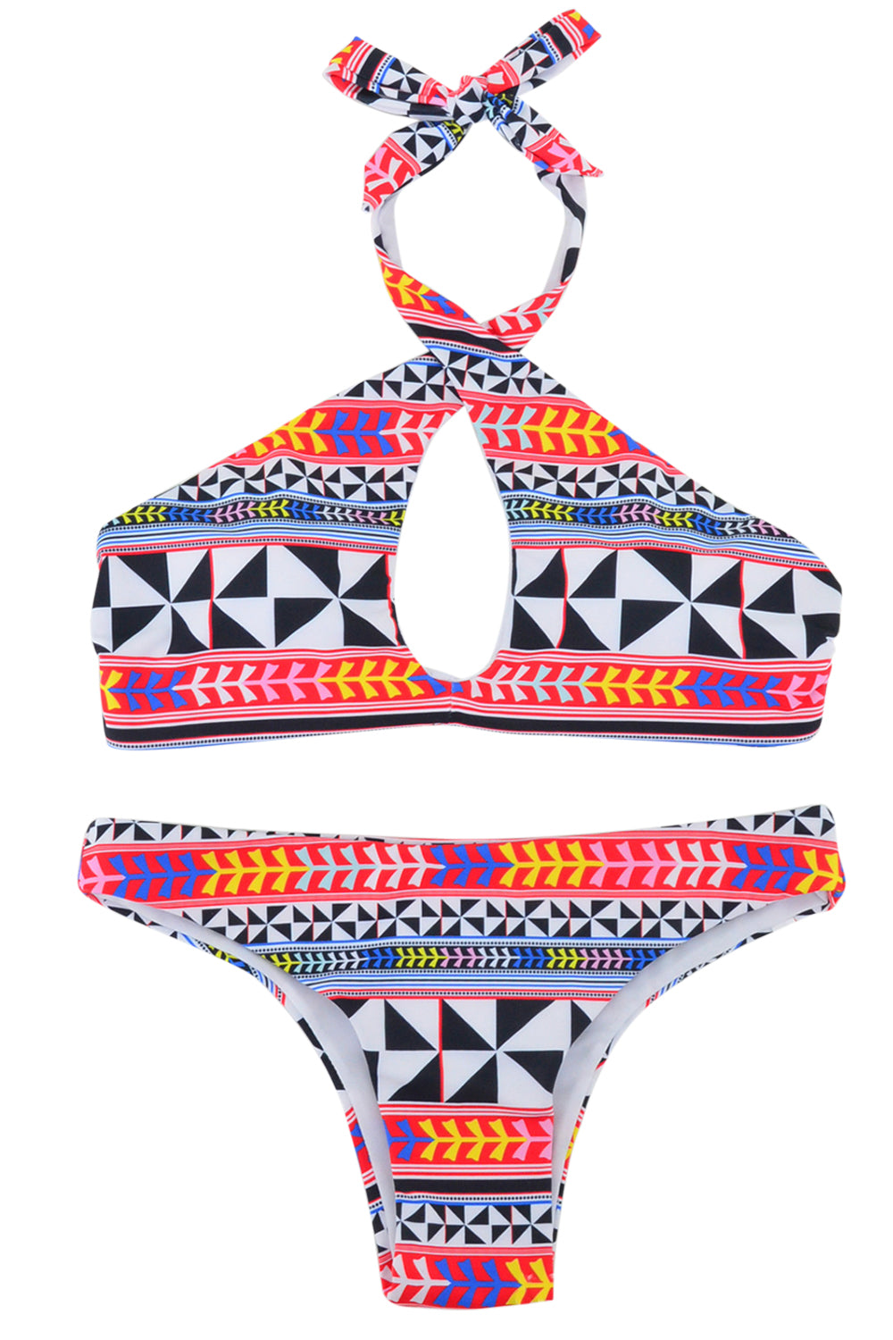 Iyasson Geometric Pattern Cross Front Halter Bikini Sets