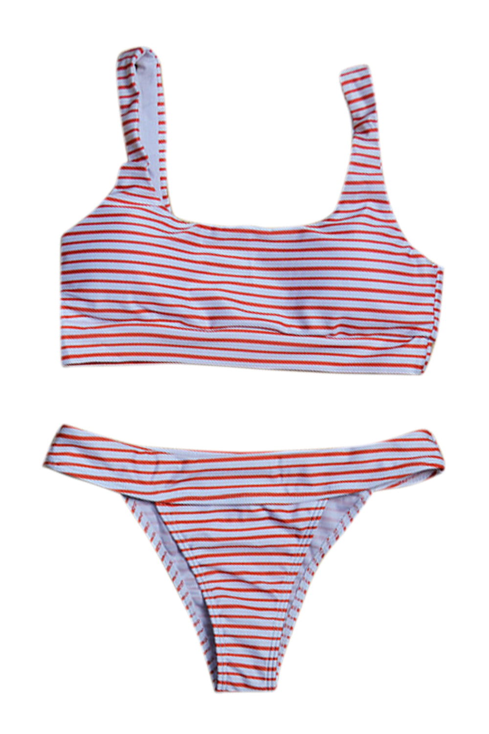 Iyasson Trendy Sport Style Stripe Splicing Printing Bikini Sets