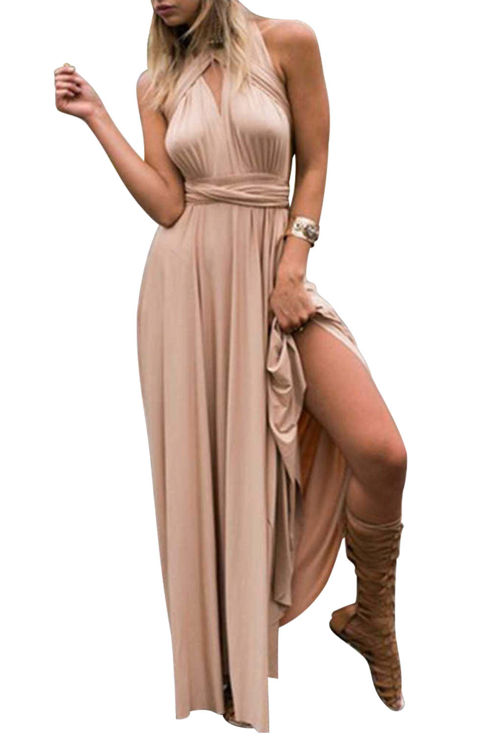 Iyasson Backless Front-Slit Cheap Long Prom Dress
