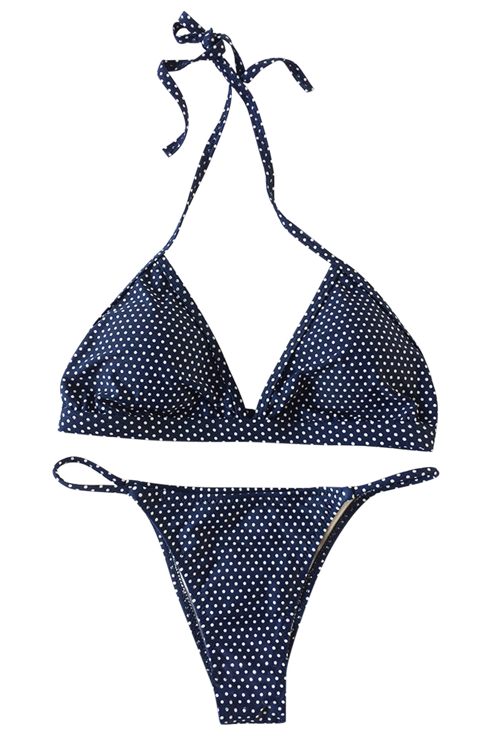 Iyasson Navy Blue Pindot Printing Bikini Sets
