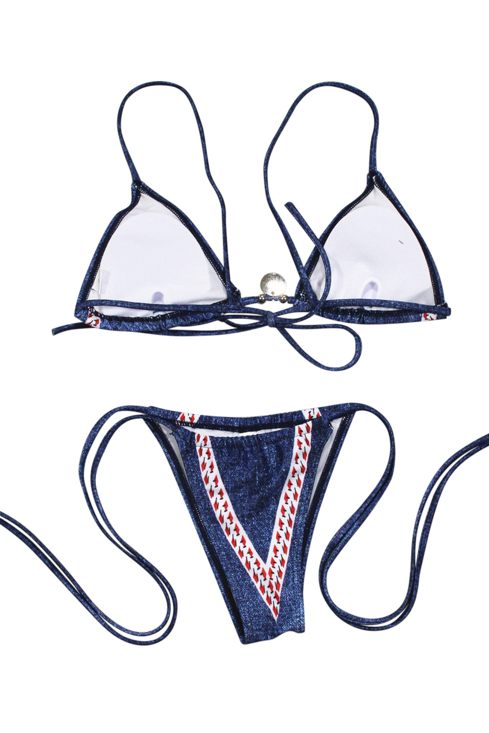 Iyasson Blue Denim Fabric Triangle Top Bikini Sets