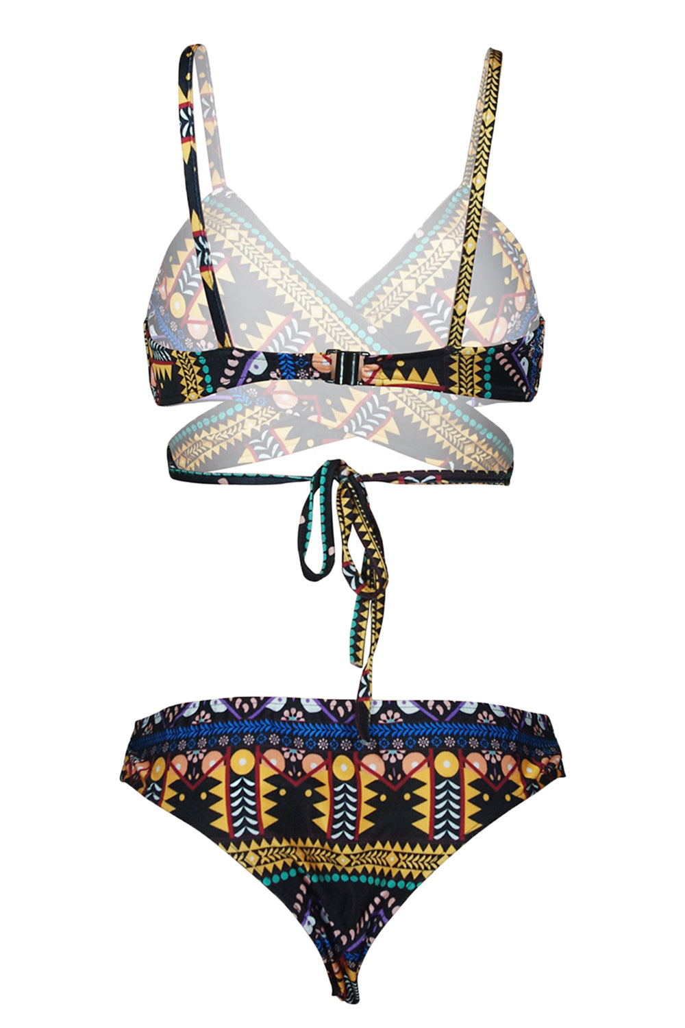 Iyasson Bohemia Print Front Cross Design Bikini Sets
