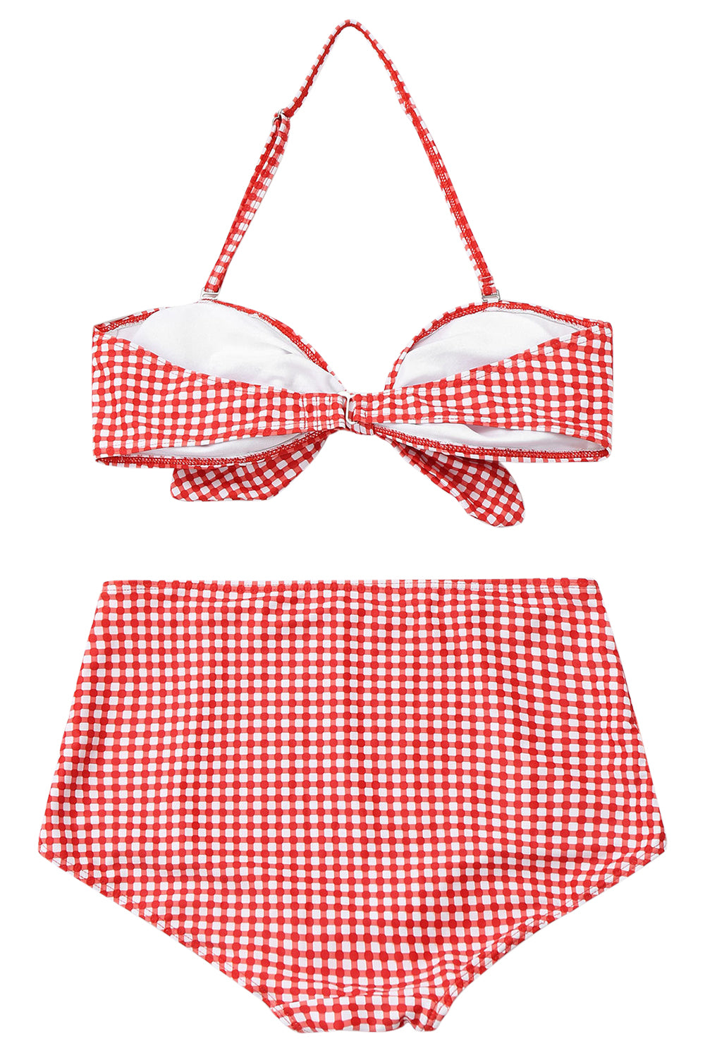 Iyasson Red Plaid High-waisted Bikini Sets