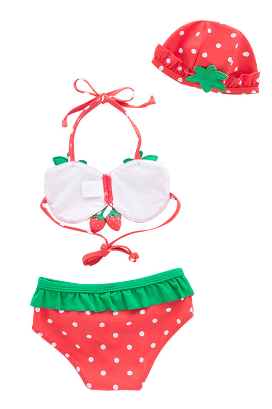 Iyasson Strawberry Printing Flounce Baby Girl Bikini Sets