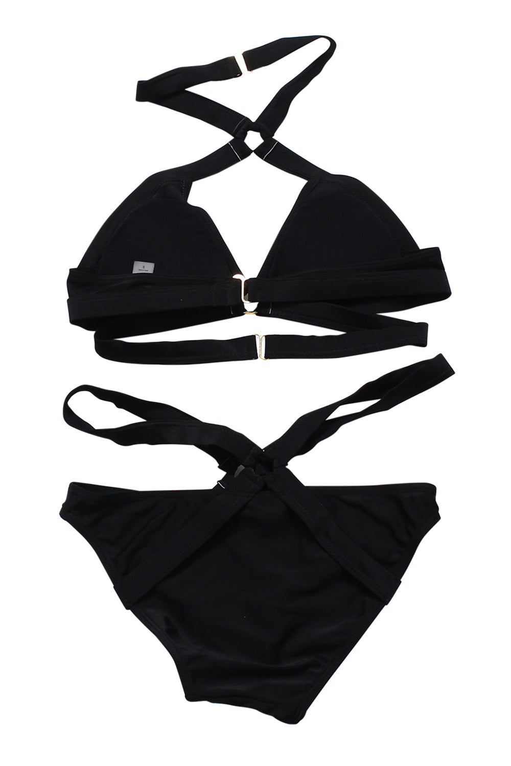 Iyasson Sexy Black Front Cross Triangle Top Bikini Set