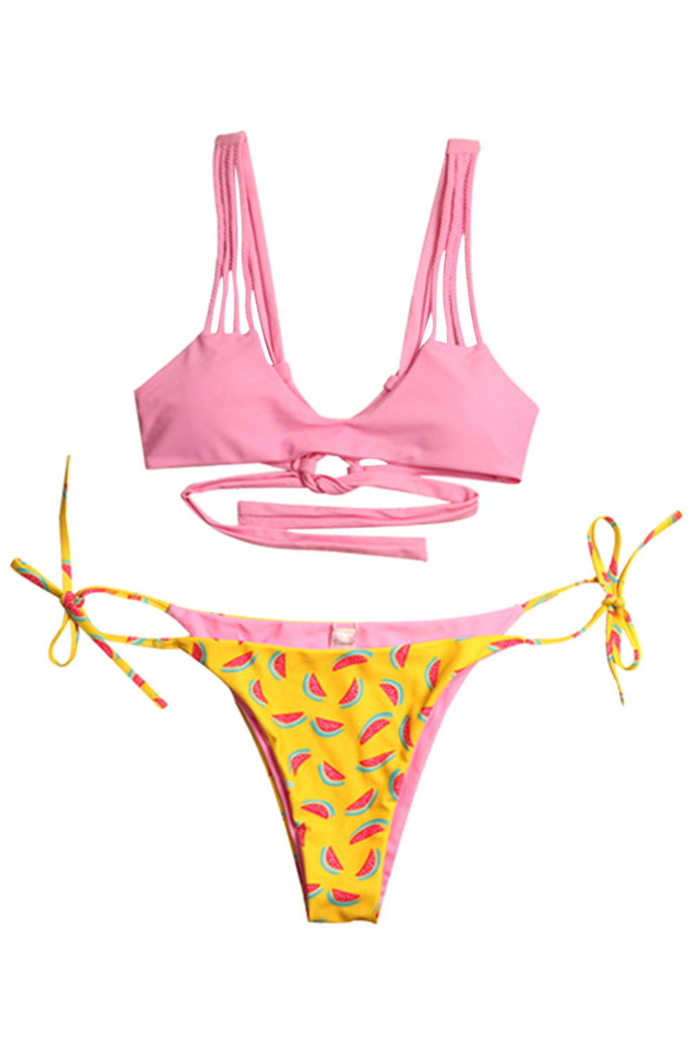 Iyasson Cute Watermelon Printing Bikini Swimwear With Strappy Detailing