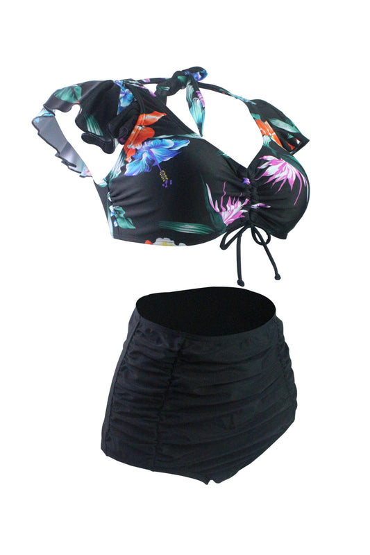 Women Floral Printed knotted Tie High Waist Bikini
