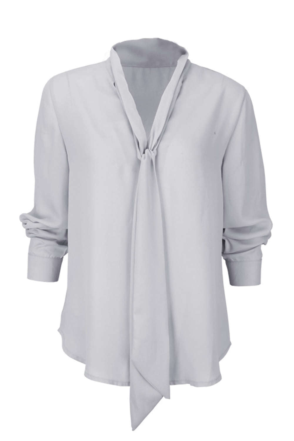 Iyasson V-neck Ribbon Tie Loose Solid Color Blouse