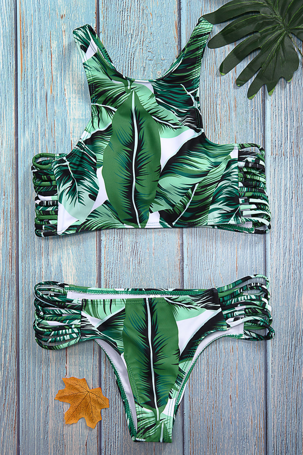 Iyasson Fashion Leaves Printing Bikini Set